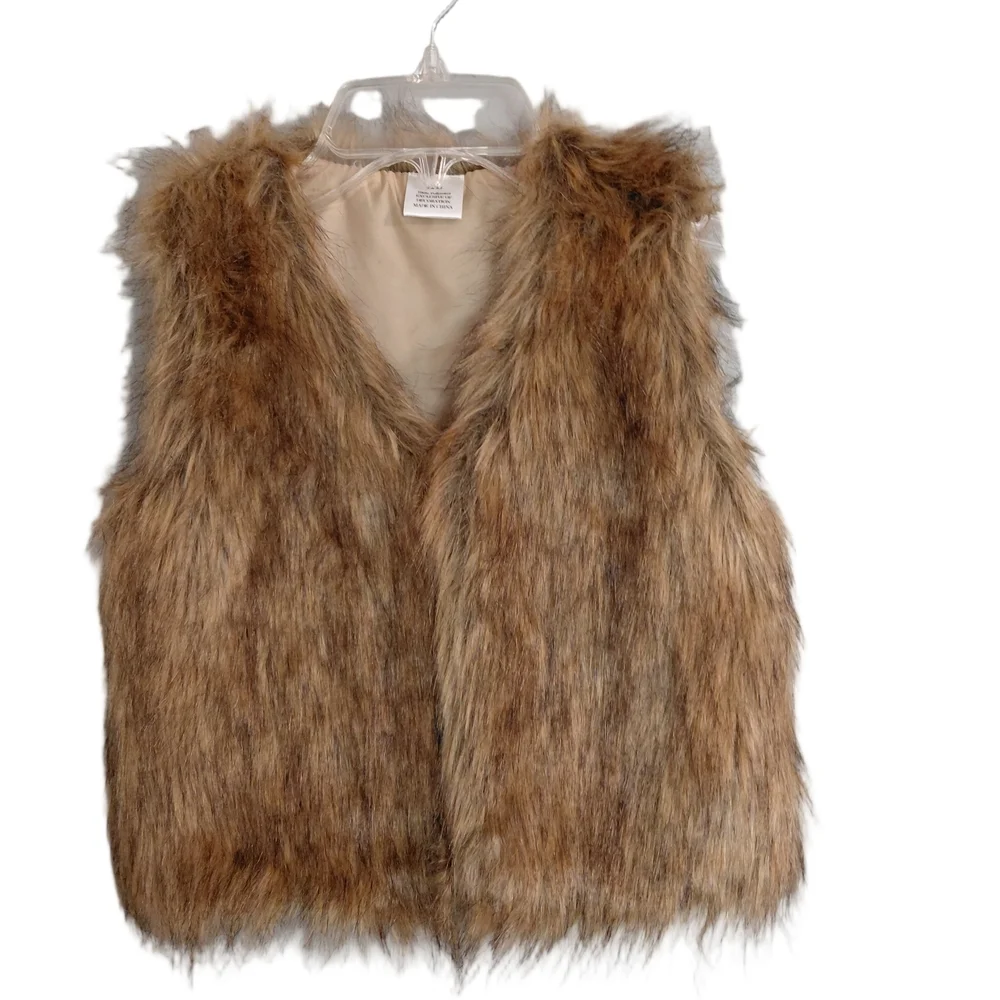 Girls Faux Fur Vest Brown Boho Cozy Layering Kids Size 8–10 - Picture 2 of 4